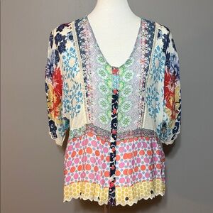 EUC Johnny Was Multicolor Floral Blouse Top - Size Large